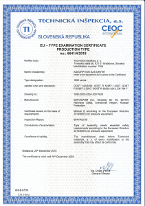 Certificate PED (module B) of Adsorbtion Gas Dryer series 1690 cert. 6641