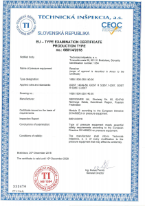 Certificate PED (module B) of Reciever 1690-1500-250.140.00 cert. 6801